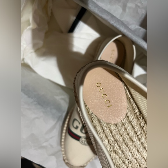 New Gucci canvas logo print canvas espadrilles flats - Picture 7 of 9